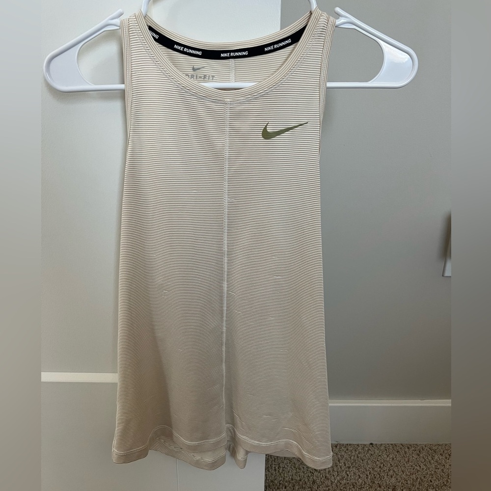 Nike Cream Striped Tank with Green Logo